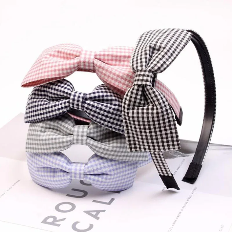 

20Pcs/lot Cloth Art Hair Decoration Simple Small Grid Bow Hair Hoop Hair Band For Women Headbands Hairbands Headwear