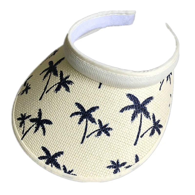 

Summer Unisex Clip-On Empty Top Sun Visor Hat Linen Print Coconut Trees Cap Wide Brim Sun Protection Hats For Men And Women