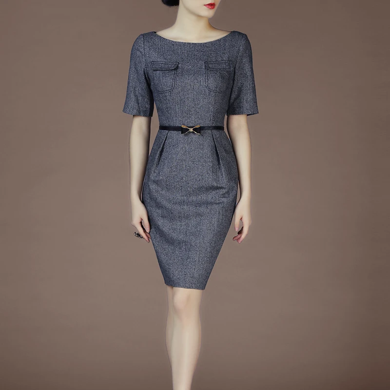 Primavera Ans otoño OL de manga corta de moda elegante delgado vestido de una pieza Sexy vestido lápiz de cadera - 1