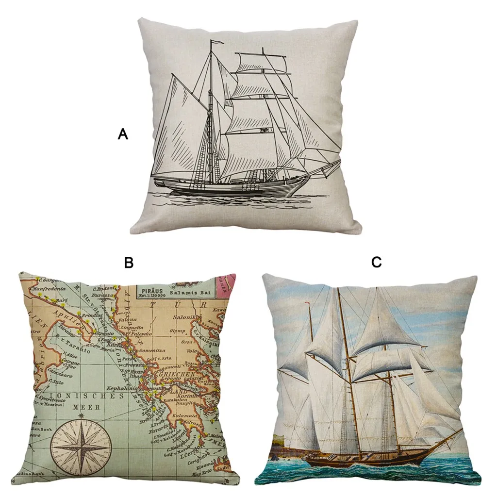 Pillows 18'' Retro Nautical Sea Sailing Pillow Case Sofa Throw Cushion