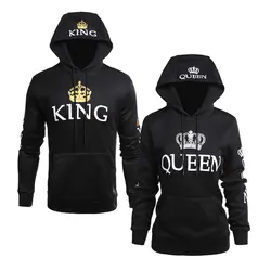 2018 Король Королева Корона печати с капюшоном модные для мужчин женщин осень толстовки узкий Свитшот пара любителей зима пуловеры для