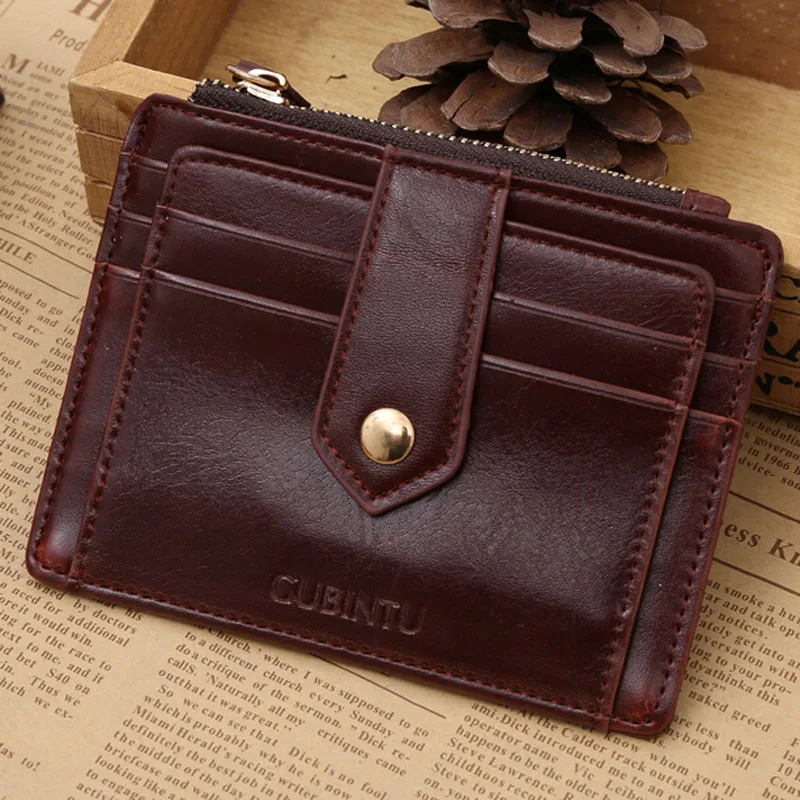 Многофункциональный тонкий мужской кожаный кошелек портмоне с застежкой-молнией маленький кредитный держатель для карт для мужчин сумка для денег - Цвет: Coffee