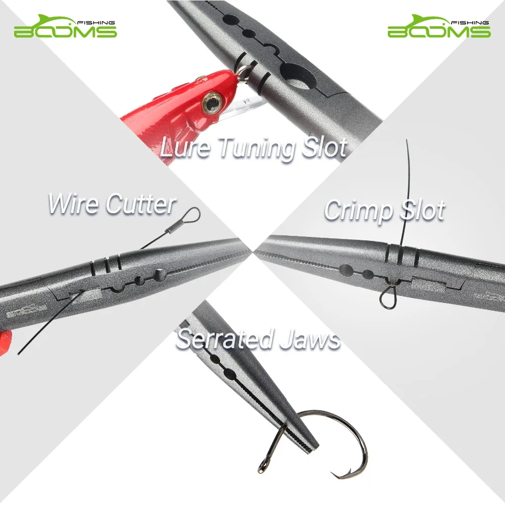 Booms Fishing F13 Fishing Pliers Scissors Hook Remover Line Cutter Tools Split Ring Crimping Sleeves with Safety lanyard Sheath