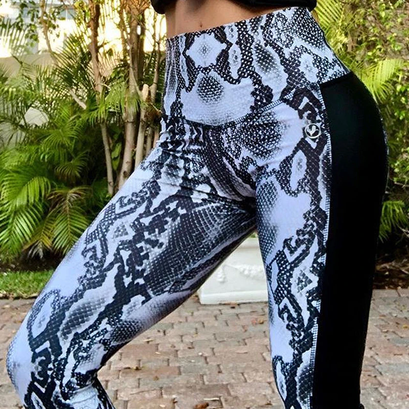 

SVOKOR Women Leggin Stitched Snakeskin Print Fitness Leggings Sexy Splice Women Booty Push Up Leggins Black Skinny Women Pant