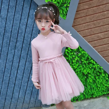 

Autumn Dress 2018 New Pattern Solid Color Lace Kids Dresses For Girls