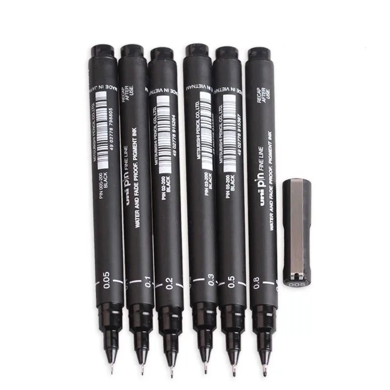 1 шт. UNI PIN-200 Pigma Micron PIN ручка для рисования черная тонкая линия иглы точечный трубчатый набор ручек для рисования 6 0,05/0,1/0,2/0,3/0,5/0,8