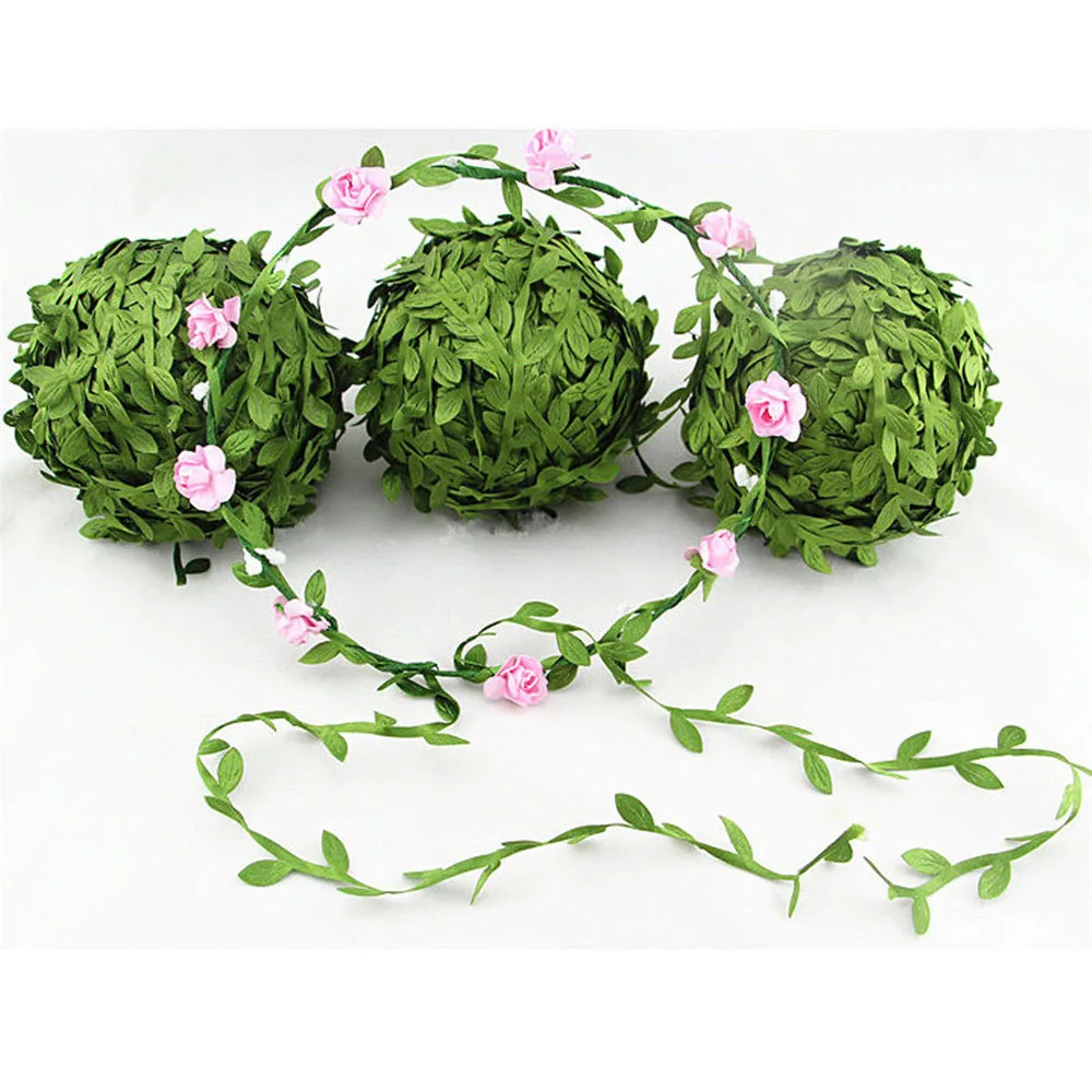 

For Wedding Decoration Wreath Gift Scrapbooking Craft Fake Flower DIY 5 Meter Silk Leaf-Shaped Artificial Handmake green Leaves