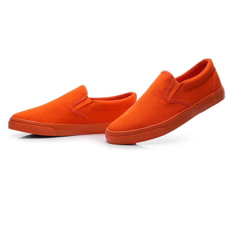 Оранжевая обувь для мальчиков; Лоферы без шнуровки; Мужская парусиновая обувь; однотонная яркая крутая модная Вулканизированная обувь; кроссовки для влюбленных; Размеры 35-44