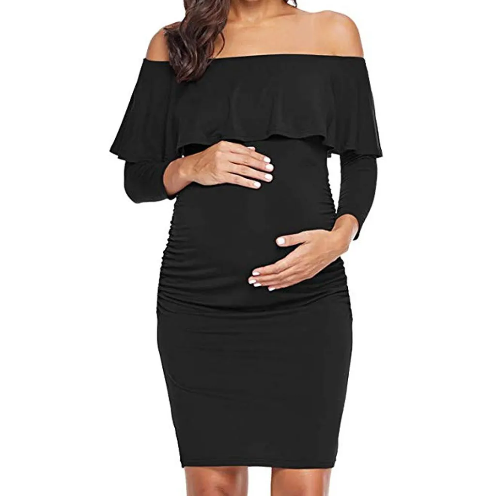 ARLONEET сексуальное платье с одним плечом для беременных женщин и мам; однотонные вечерние платья с оборками для беременных; cj15