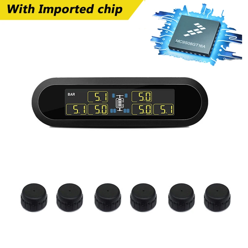 

Car TPMS Tire Pressure Monitoring System Super LCD Universal For 6 Wheels Bus Van With 6 Sensors Tyre Pressure