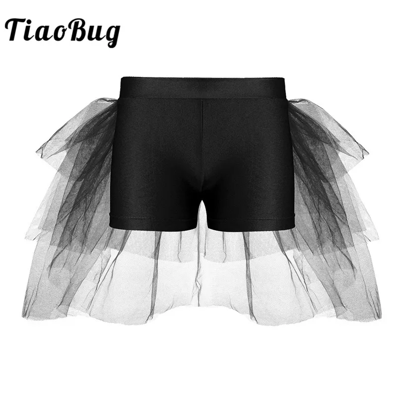 

TiaoBug Kids Ballet Dance Shorts Bottom with Attached Bustle Tiered Mesh Girls Gymnastics Shorts Performance Leotard Dance Wear