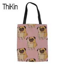 THIKIN большая сумка для покупок Женская принт с Мопсом Повседневная пляжная сумка для женщин перерабатываемый складной пакет для продуктов пляжная дорожная сумка