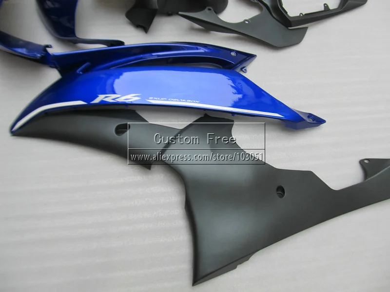 Литья под давлением мотоцикл обтекатель комплект для YAMAHA YZF R6 2008 2009- YZFR6 08-14 матовый черный голубые по индивидуальному заказу Обтекатели JL28