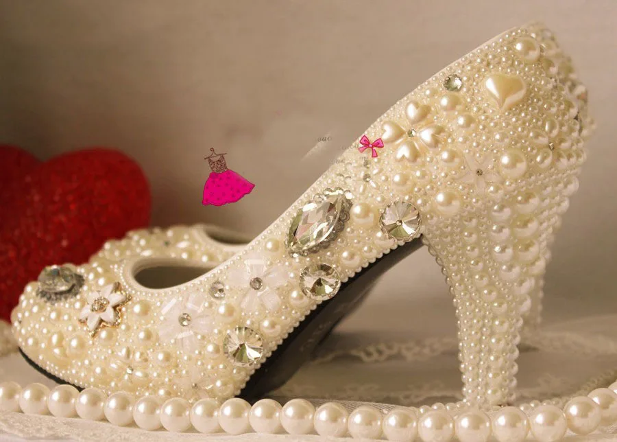 Роскошный ручной работы модные 9 см высокой Принцесса Жемчуг, горный хрусталь кристалл Формальное вечернее платье обувь туфли к свадебному платью обувь