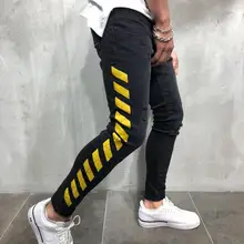 Новые рваные модные черные штаны в стиле хип-хоп с принтом на осень