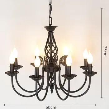

Vintage Wrought Iron Chandelier E14 Candle Light Lamp Black Metal Lighting Fixture