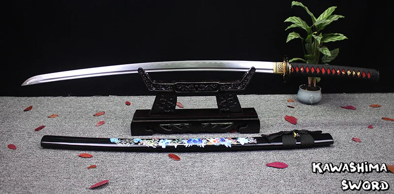 Japanese Katana Handmade High Manganese Steel Blade Full Tang Razor Sharp Wooden Sheath with Flower Pattern-41'' Samurai Sword