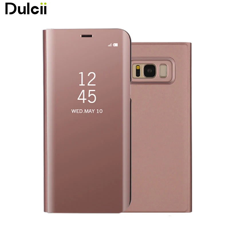Dulcii For Galaxy S8 Plus Case Plated Mirror Surface Smart View Leather Stand Case for Samsung Galaxy S8 Plus G955 - Rose Gold cases-for-s8+