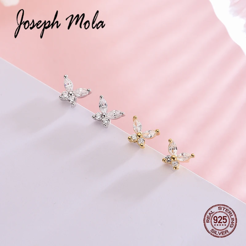 Joseph Mola 925 пробы серебряные милые маленькие бабочки серьги с цирконием кубической