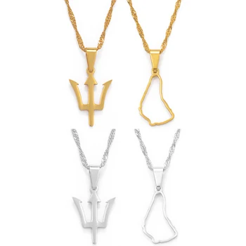 

Anniyo SMALL SIZE Barbados Island Map & Flag Symbol Pendant Necklaces Gold Color & Stainless Steel Barbados Maps Jewelry #077921