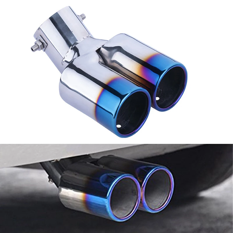 Universal Muffler Car Stainless Steel 1 Into 2 Inlet 63mm Exhaust