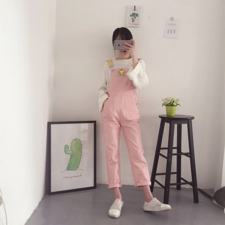 Комбинезоны женские мультфильм Kawaii сладкий розовый мягкий Универсальный досуг женские модные Студенты шикарные женские простой в Корейском Стиле Прекрасный