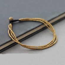 Новинка, ручная работа, простой многожильный медный ножной браслет, ювелирное изделие из бисера, сделанное из темно-коричневого вощеного шнура, высокое качество