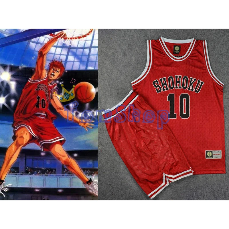

Anime Slam Dunk Cosplay Costume SHOHOKU #10 Sakuragi Hanamichi Red Basketball Jersey and Shorts Sportswear Uniform Free Shipping
