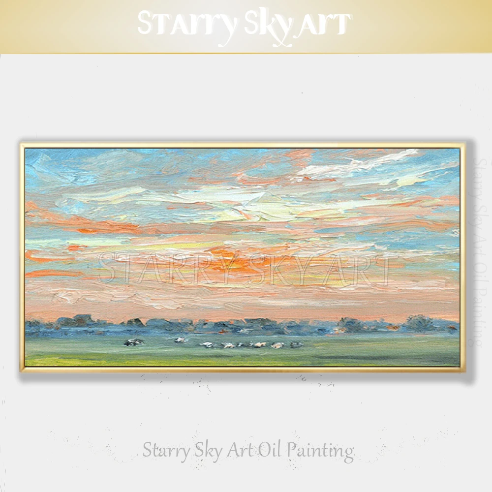 

Cheap Price Hand-painted Wall Art Beautiful Sky Landscape Oil Painting on Canvas Bright Sky Oil Painting for Living Room Decor