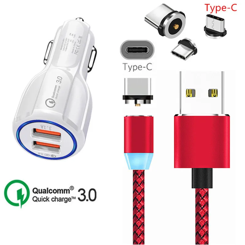 

QC 3.0 USB Fast Car charger magnetic Type C Cable For Samsung galaxy S10 S9 S8 A8 A9 2018 A80 A70 A60 A50 A40 A30 Mobile phone