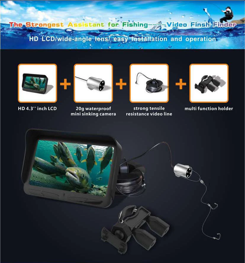 HD Underwater Video Fish Finder with 30M 2MP Fishing Camera & 4.3 LCD Monitor 4000mAh Battery Built-in Multi-Language Supported_7