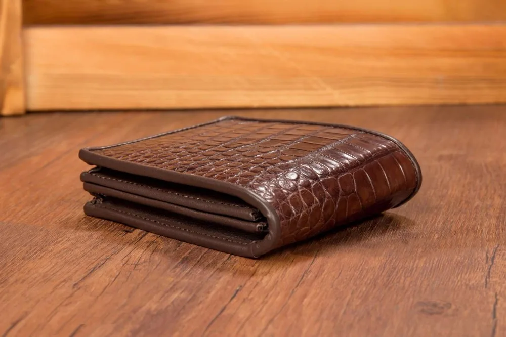 Настоящий роскошный качественный мужской кошелек из натуральной крокодиловой кожи, кожаный бумажник, держатель для карт, черный, коричневый цвет