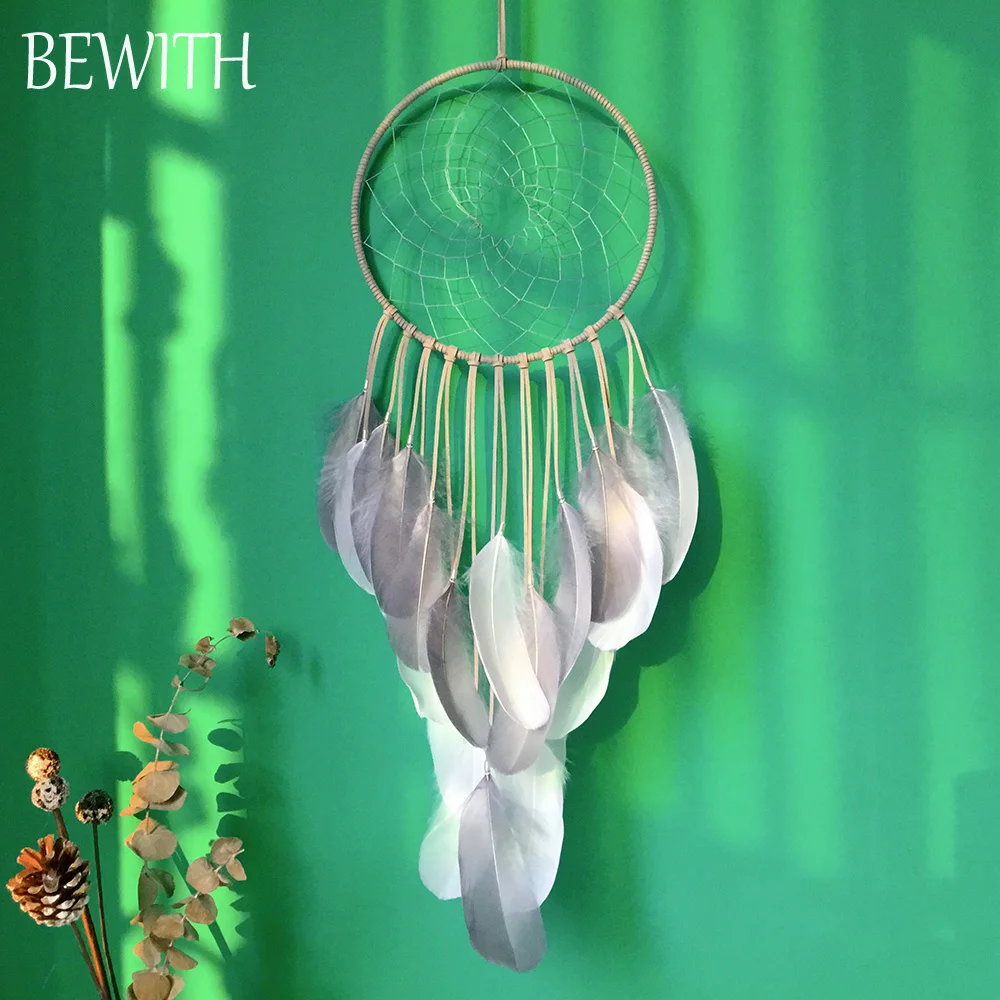 

BEWITH Big Dreamcatcher with White & Grey Feather Kid's Bedroom Decor Wind Chimes Wedding & Home Wall Hanging Decoration BW202
