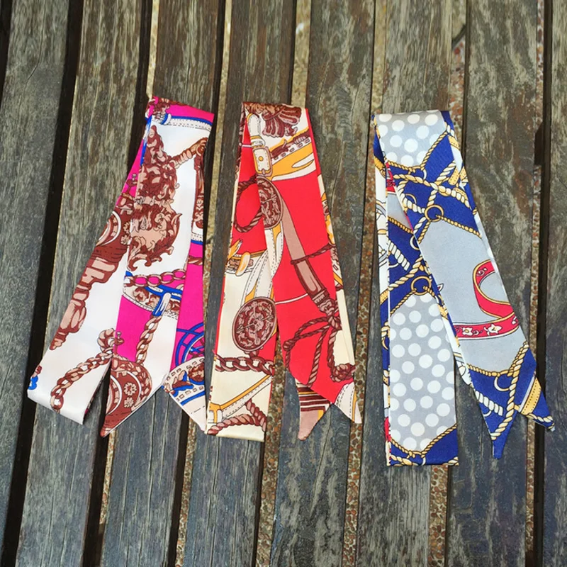 

New Double-sided Printing Multipurpose Imitation Silk Head Hair Scarf for Female Slender Small Scarves Women 2019 Bufanda Mujer