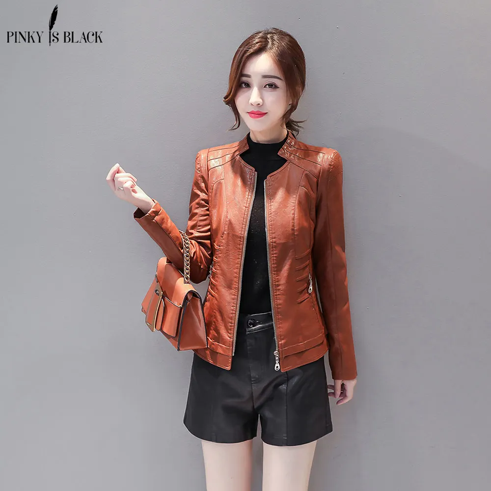 

PinkyIsBlack Plus Size S-4XL Fashion Autumn Winter Women Leather Coat Female Short Motorcycle Leather Jacket Women's Outerwear