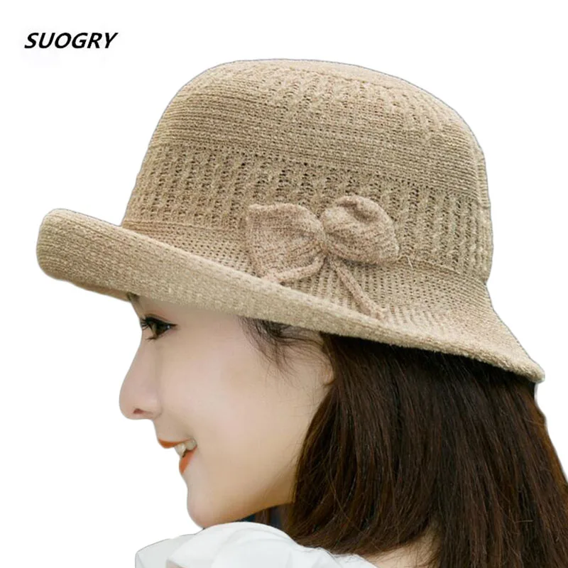 

SUOGRY Bow Sun Hats For Girls Solid Color Straw Hat Women's Wide Brim Summer Hat Panama Style Linen Beach Cap Chapeu Feminino