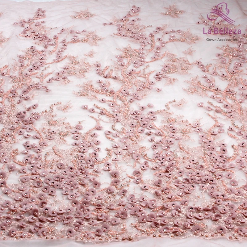 La Belleza 1 ярд грязный розовый тяжелый 3D цветы ручной работы бисером свадебное/вечернее платье кружевная ткань SNDD1801