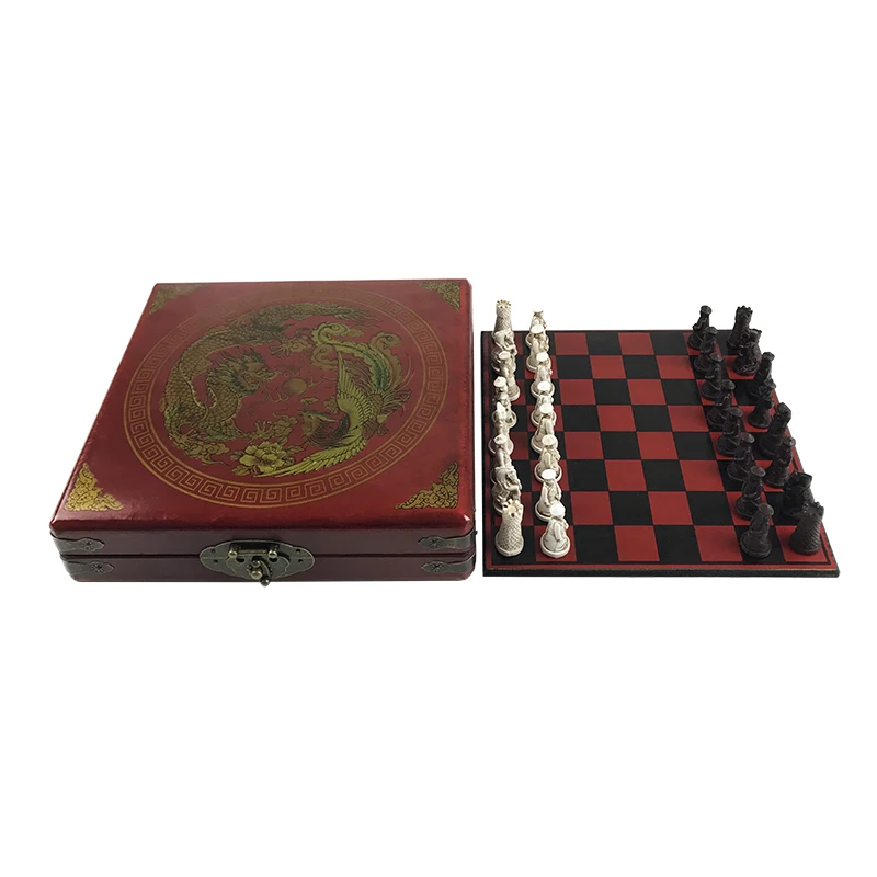 Yernea New Chess Set Chess Wooden Coffee Table Antique Miniature Chess Board Pieces Move Box Set Retro Style lifelike Game