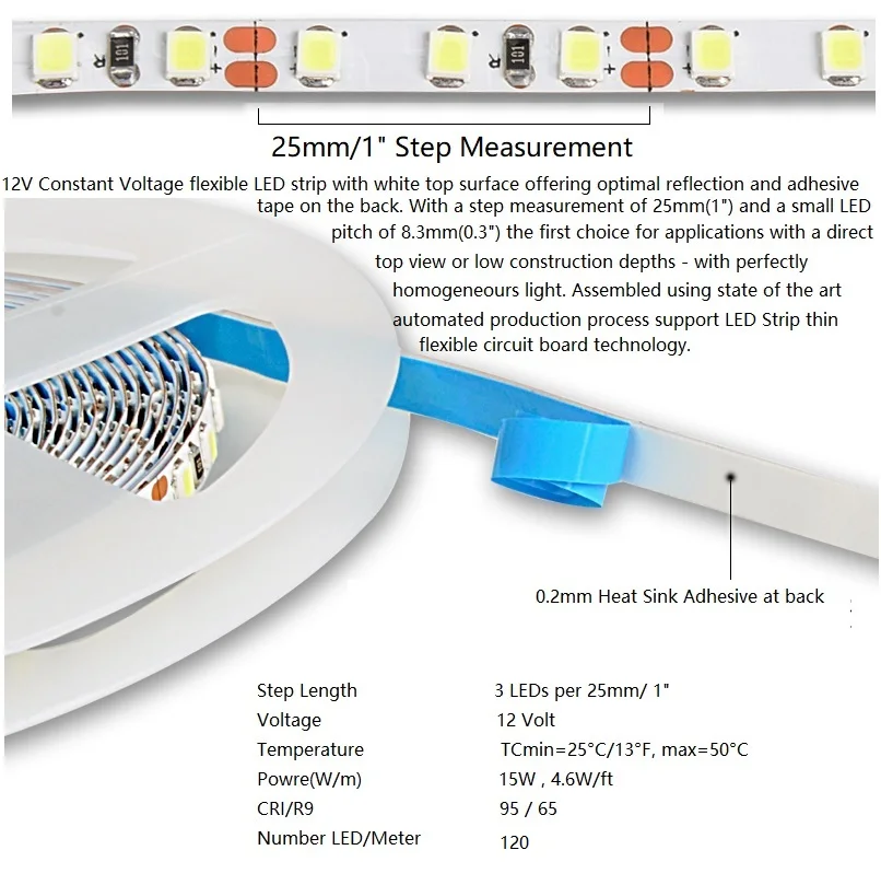 15 Вт/м низкая Напряжение DC12V светодио дный Гибкая назад клей, 120 светодио дный бисер/метр, 1500 люмен/m, тонкие 5 мм, 100 метров