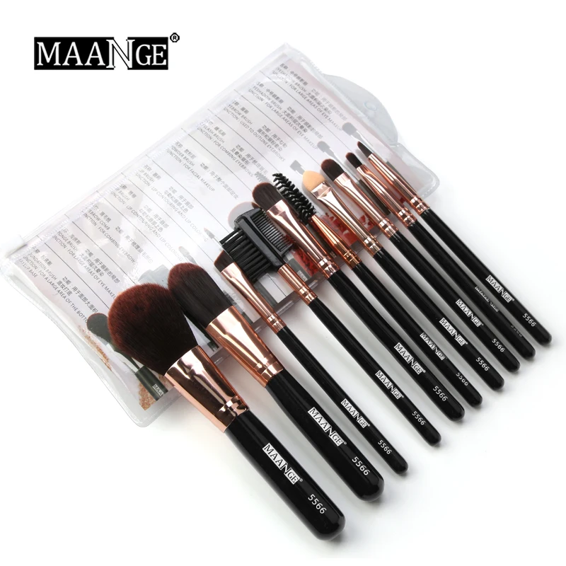 

MAANGE 10 pcs Makeup Brushes Set Wood Handle Blush Foundation Sponge Brush Kits Eyebrow Eyeshadow Make Up Brush Cosmetic Tools