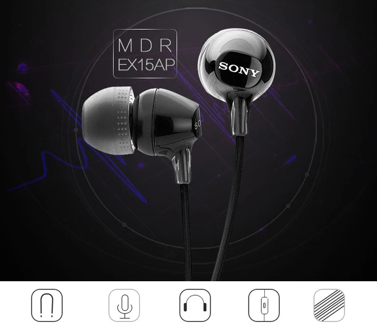 Оригинальный sony MDR-EX15AP 3,5 мм проводной наушник в ухо сабвуфер стерео наушники Hands-free с микрофоном для xiaomi huawei sony телефон