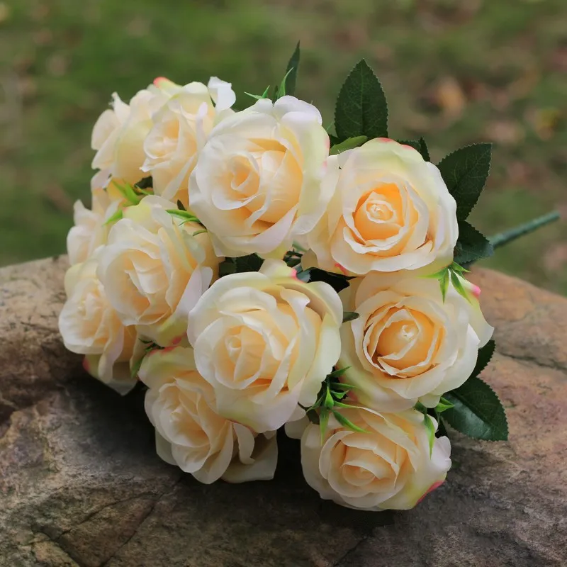 Mini Champagne Bouquet Artificial Rose Flower Silk Fake Flower Bouquet