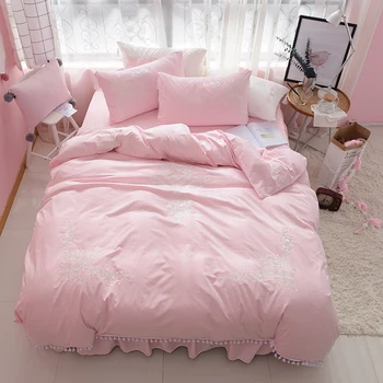 

Free shipping cotton 3/4pcs twin full queen king size bed sheet pościel sabanas set embroidered lace princess bedding set MR