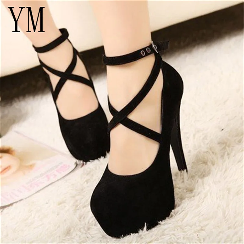 

Shoes Woman Pumps Cross-tied Ankle Strap Wedding Party Shoes Platform dress Women Shoes High Heels Suede ladies shoes Big 42