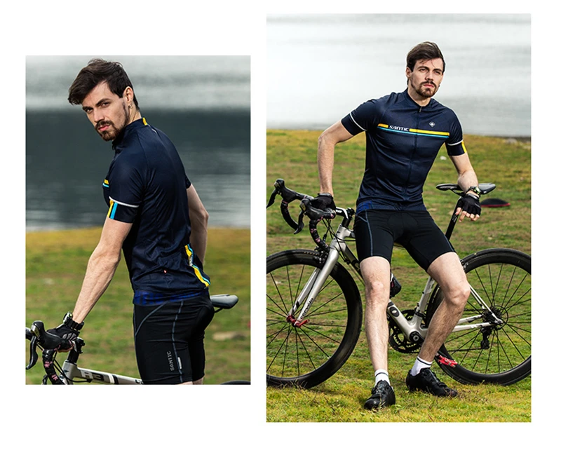 Santic велосипедные наборы для мужчин 4 цвета противоскользящие рукава манжеты дорожный велосипед короткий рукав Топ Футболка с рисунком "Верховая езда" и шорты набор M7C02107-05090
