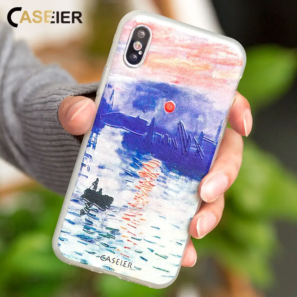 CASEIER Soft TPU Phone Case For iPhone X XR XS MAX 8 7 Embossed Cases Funda 6 6S Plus Monet Ultra Thin Back Cover |