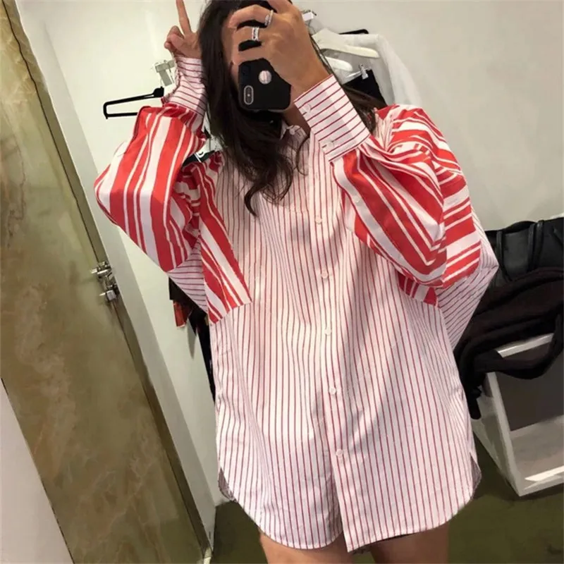 Patchwork Striped Women's Shirt Blouse Top Female Loose Plus Size Casual Spring Shirts Clothes Fashion Korean New TS37 (4)