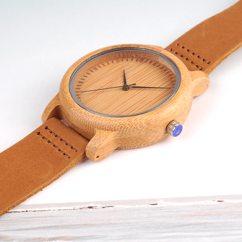 BOBO птица любителей древесины часы для женщин для мужчин кожаный ремешок бамбук пара повседневное повседневные часы OEM как подарок