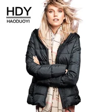 HDY Haoduoyi, однотонное пальто с капюшоном на молнии, пуховик, зимняя куртка-пуховик на утином пуху, женская тонкая парка с длинным рукавом, пальто на молнии