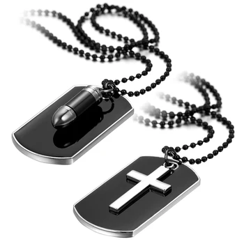 

BONISKISS Bullet Skull Pirate Cross Stainless Steel Dog Tag For Men Military Pendant Free Engrave